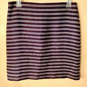 LOFT Mini Skirt Size 2 Blue Tan Black Woven Acrylic Cotton Full Lining Back Zip